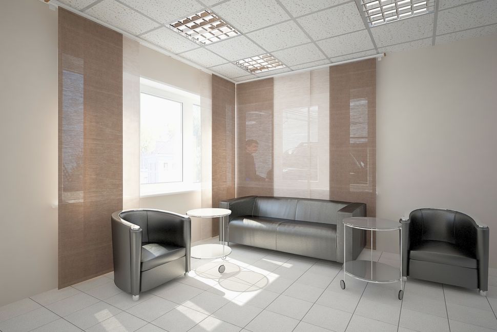 Дизайн-проект комнаты отдыха 30 кв.м. в кофейных тонах, журнальный столик, кресла и диван черные